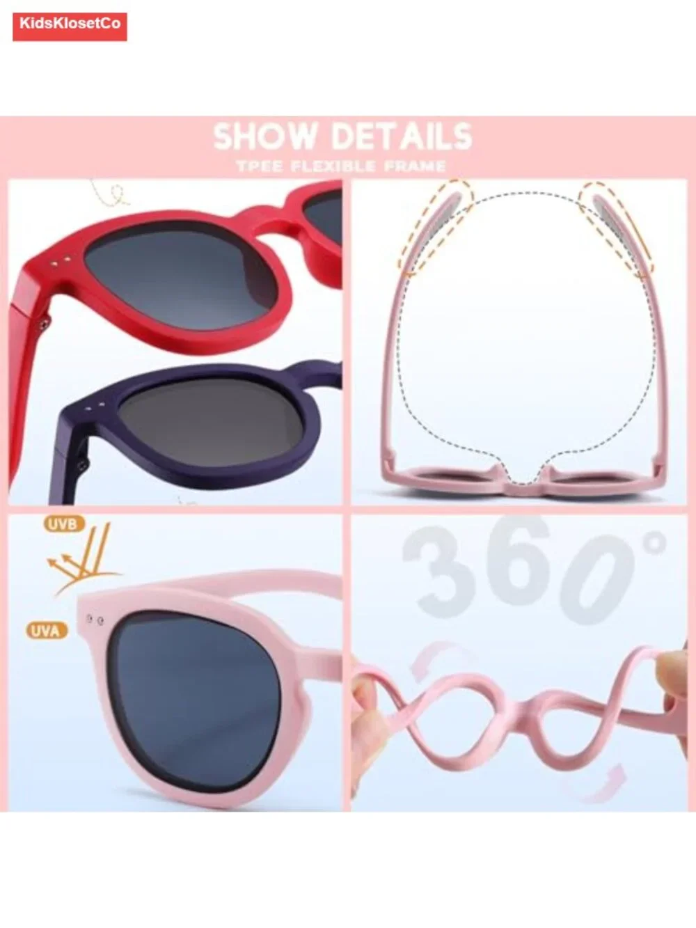 Kids Square Polarized Sunglasses Flexible TR90 Frame UV400 Protection